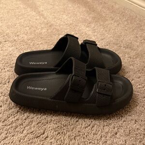 Amazon Women's Black Dual Strap Slide Sandals